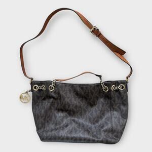 Vintage MICHAEL Michael Kors Brown Signature Leather Jet Set Chain Hobo Bag